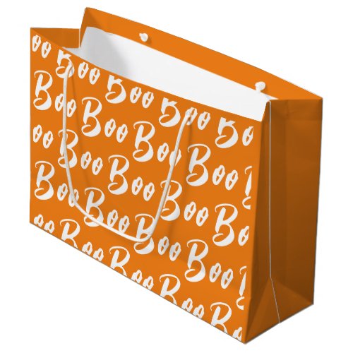 Halloween white orange boo text pattern large gift bag