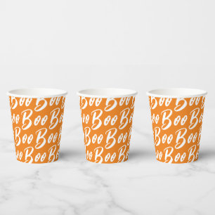 Halloween white orange boo text pattern paper cups
