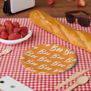 Halloween white orange boo text pattern paper plates