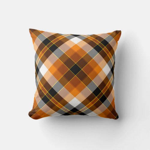 Halloween White Orange Yellow  Black Plaid Throw Pillow