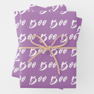 Halloween white purple lavender boo text pattern wrapping paper sheets