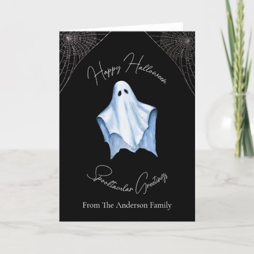 Halloween White Sheet Ghost  Cobwebs Gothic Black Holiday Card