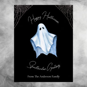 Halloween White Sheet Ghost & Cobwebs Gothic Black Holiday Postcard