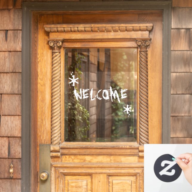 Halloween white welcome custom text scary   window cling (Home Door)