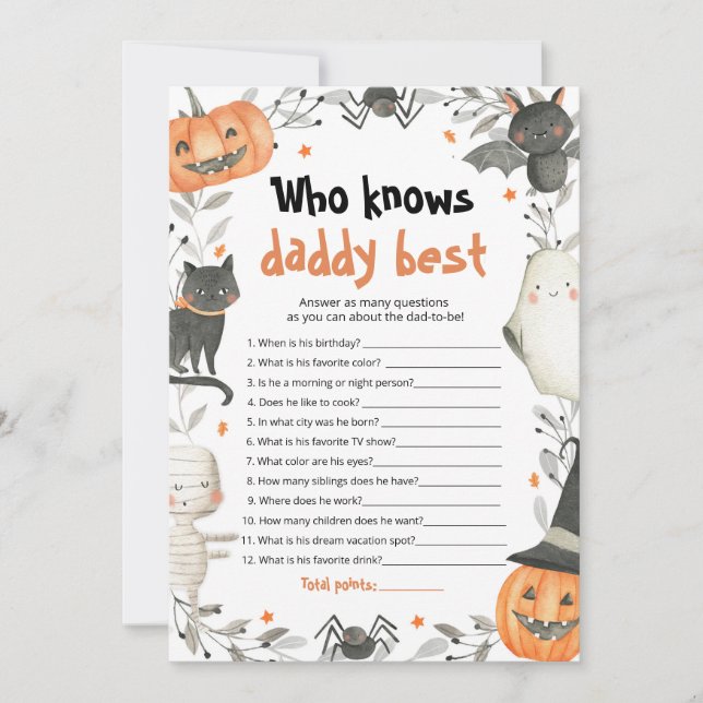 Halloween Who Knows Daddy Best Baby Shower Game Invitation (Front)