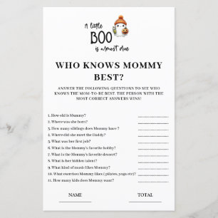 Halloween Who Knows Mom Best Baby Shower Game Card