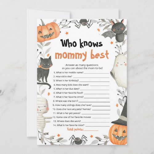 Halloween Who Knows Mommy Best Baby Shower Game Invitation