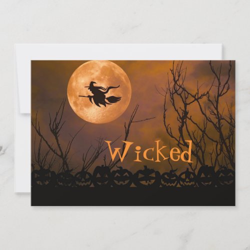 Halloween Wicked Witch Black Orange Moon Flat Card