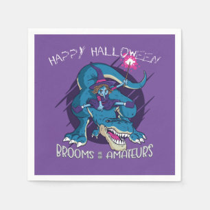 Halloween Wicked Witch On T-Rex Illustration Party Napkins
