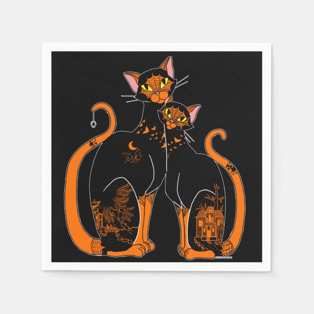 Halloween Willow Pattern Cats Paper Napkins (Front)