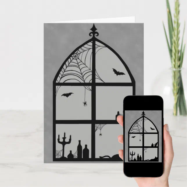 Halloween Window Silhouette Card | Zazzle