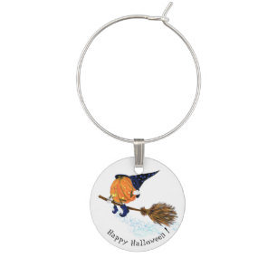 Halloween Wine Charm Witch Pumpkin Flying Broom