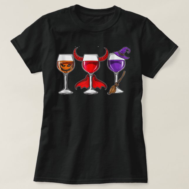 Halloween Wine Glasses Funny Hallowine Pumpkin Dev T-Shirt (Design Front)