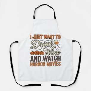 Halloween Wine Horror Movies Vintage Shirt Design_ Apron