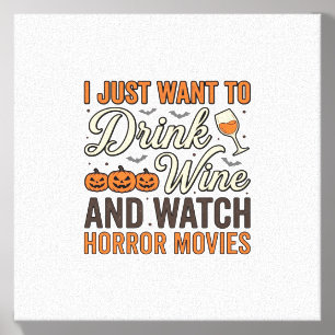 Halloween Wine Horror Movies Vintage Shirt Design_ Canvas Photo Tile