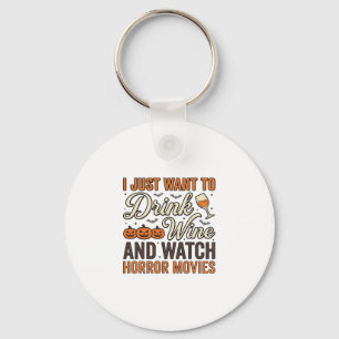 Halloween Wine Horror Movies Vintage Shirt Design_ Keychain