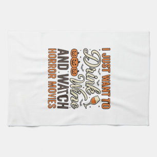Halloween Wine Horror Movies Vintage Shirt Design_ Kitchen Towel