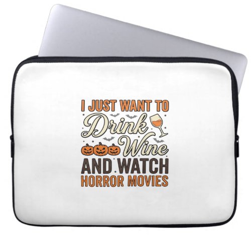 Halloween Wine Horror Movies Vintage Shirt Design_ Laptop Sleeve