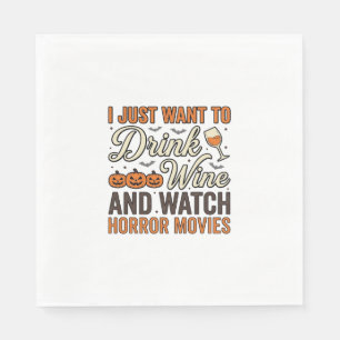 Halloween Wine Horror Movies Vintage Shirt Design_ Napkins