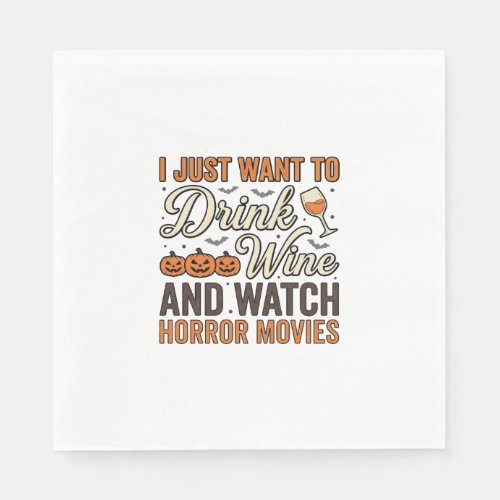 Halloween Wine Horror Movies Vintage Shirt Design_ Napkins