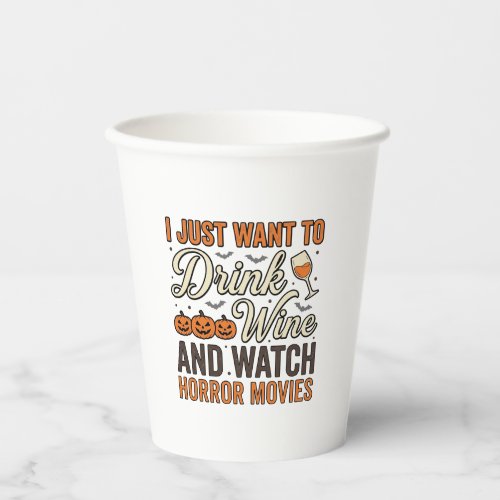 Halloween Wine Horror Movies Vintage Shirt Design_ Paper Cups