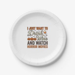 Halloween Wine Horror Movies Vintage Shirt Design_ Paper Plates