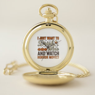 Halloween Wine Horror Movies Vintage Shirt Design_ Pocket Watch