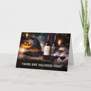 Halloween Wine Humorous with Bottles of Wine Witch Holiday Card