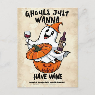Halloween Wine Party Postcard - Ghouls Wanna Wine