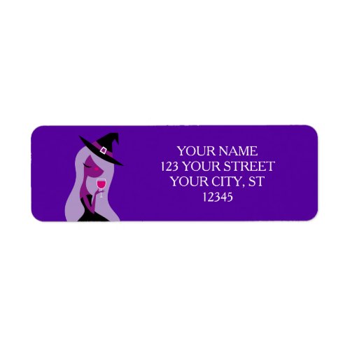 Halloween Wine Witch Cute Whimsy Modern Purple Label