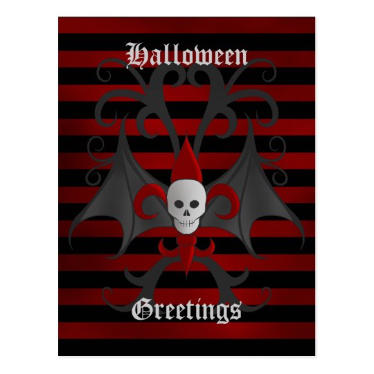 Halloween winged skull postcard