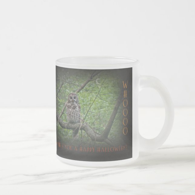 Halloween Wishes -  Barred Owl Frosted Glass Coffee Mug (Right)