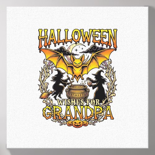 Halloween Wishes Grandpa Bat Witches Cauldron_1 Canvas Photo Tile