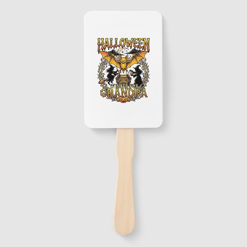 Halloween Wishes Grandpa Bat Witches Cauldron_1 Hand Fan