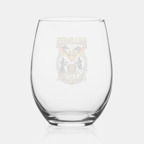 Halloween Wishes Grandpa Bat Witches Cauldron_1 Stemless Wine Glass