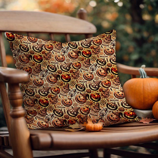 Halloween wishes orange brown stylish throw pillow (Creator Uploaded)