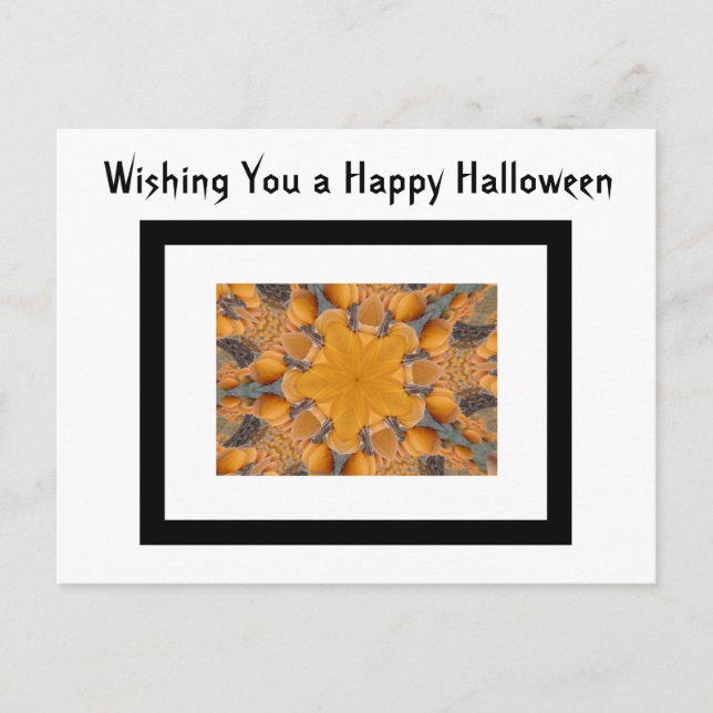 Halloween Wishes Orange Pumpkin Kaleidoscope Black Postcard (Front)