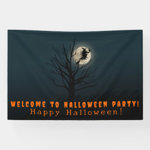 Halloween wishes witch moon tree banner