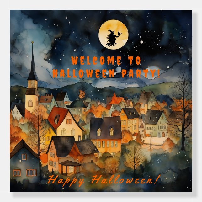 Halloween wishes witch watercolor retro sity foam board (Front)