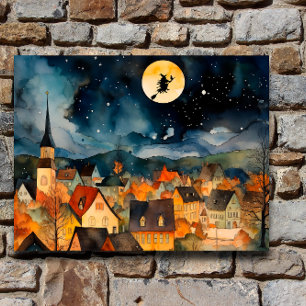 Halloween wishes witch watercolor retro sity foil holiday postcard