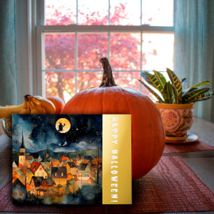 Halloween wishes witch watercolor retro sity foil holiday postcard