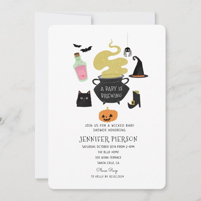 Halloween Witch A Baby Is Brewing Baby Shower Invitation (Front)