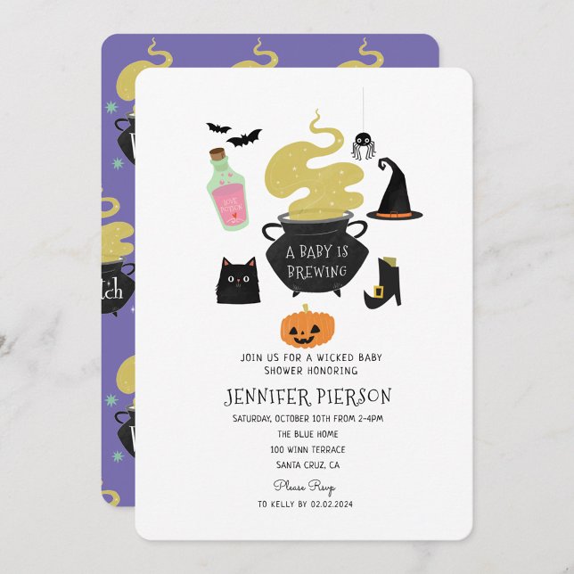 Halloween Witch A Baby Is Brewing Baby Shower Invitation (Creator Uploaded)
