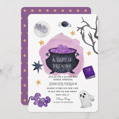 Halloween Witch A Baby Is Brewing Baby Shower Invitation