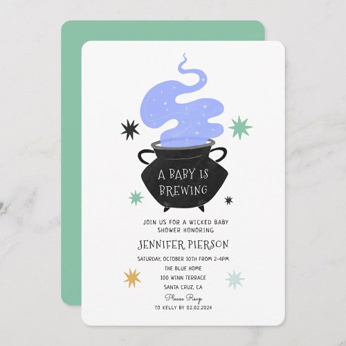 Halloween Witch A Baby Is Brewing Baby Shower Invitation