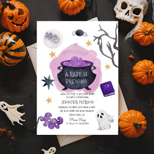 Halloween Witch A Baby Is Brewing Baby Shower Invitation