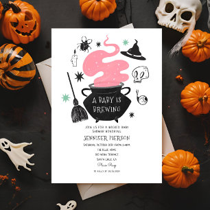 Halloween Witch A Baby Is Brewing Baby Shower Invitation
