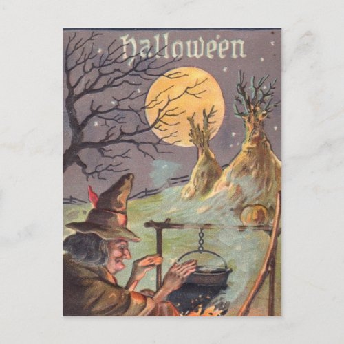 Halloween Witch _ A Scary Night out _ Vintage Art Postcard