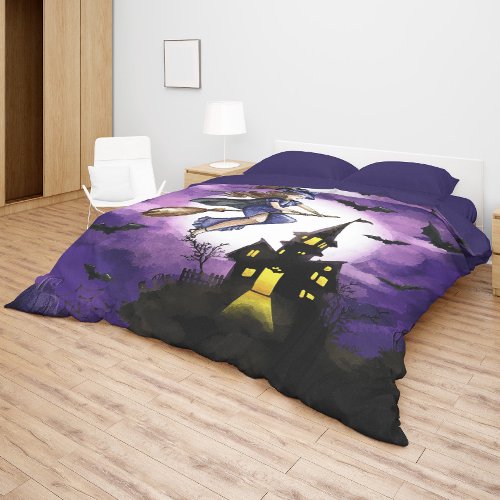 Halloween Witch and Bats Duvet Cover