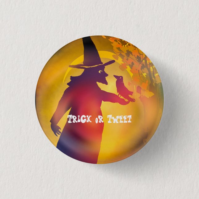 Halloween Witch and Black Bird Trick or Tweet  Button (Front)